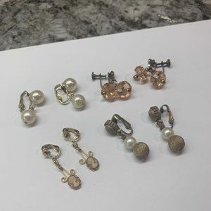 Lot Of 4 - Vintage - Modern Clip On Screw On Costume Dangle Earrings